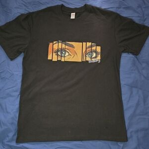 Black Graphic T-Shirt with womans blue eyes graphic